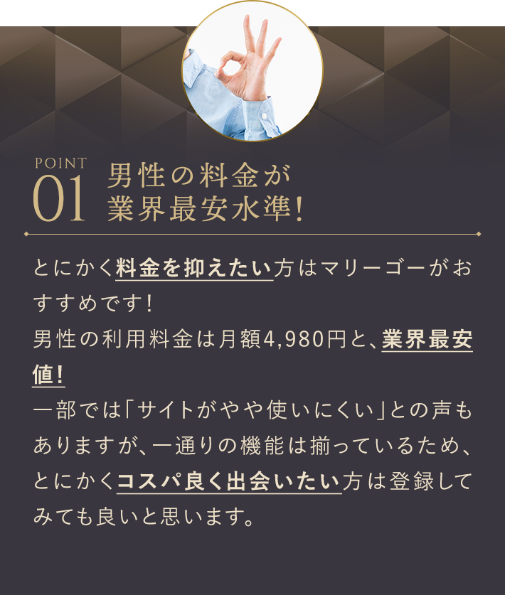 男性の料金が業界最安水準！